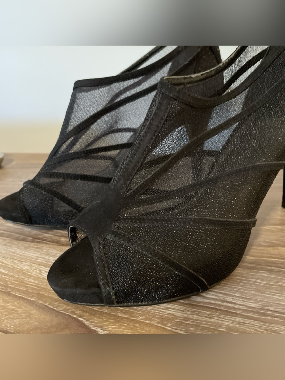 M by Marinelli Black Mesh Suede Heels Size 9.5 Coquette Glam Sexy Office Chic